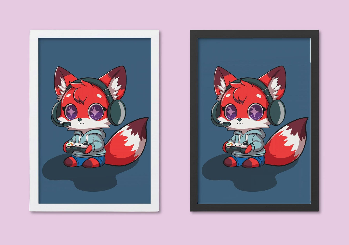 Kawaii Fox Gamer A4 Art Print - Gaming Wall Art – Cute Fox Wall Art
