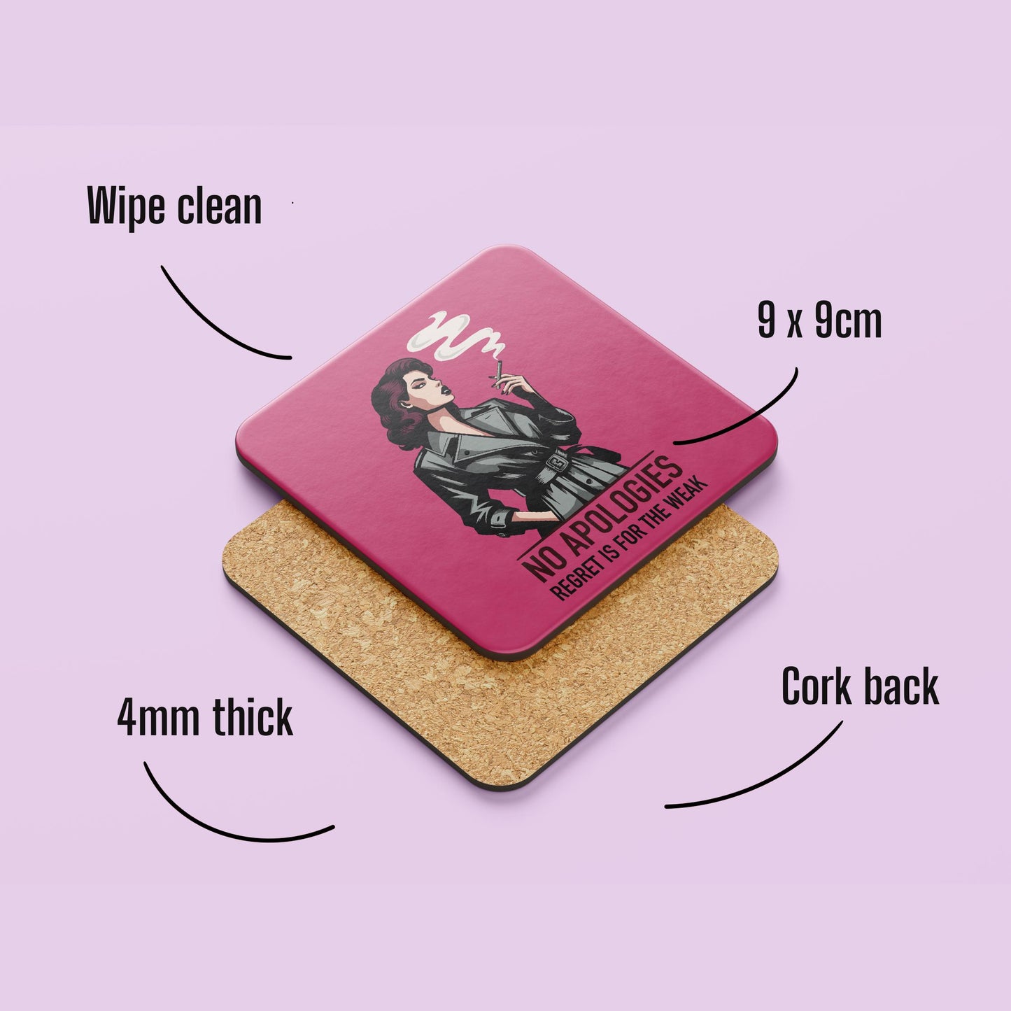 No Apologies, Regret is for the Weak - Femme Fatale Pinup Girl Coaster – Bold and Unapologetically Chic
