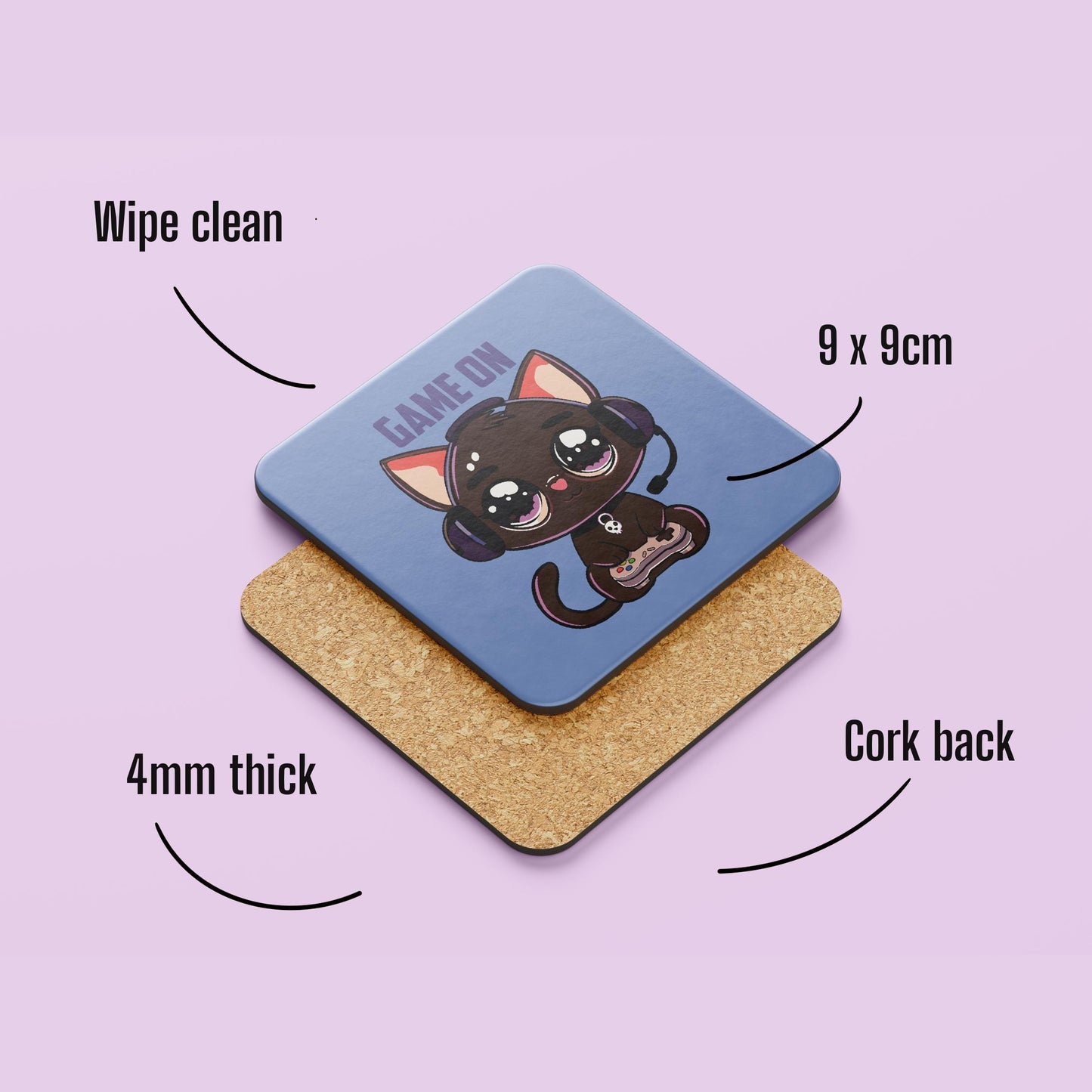 Game On Chibi Black Cat Gamer Coaster – The Purr-fect Gaming Accessory