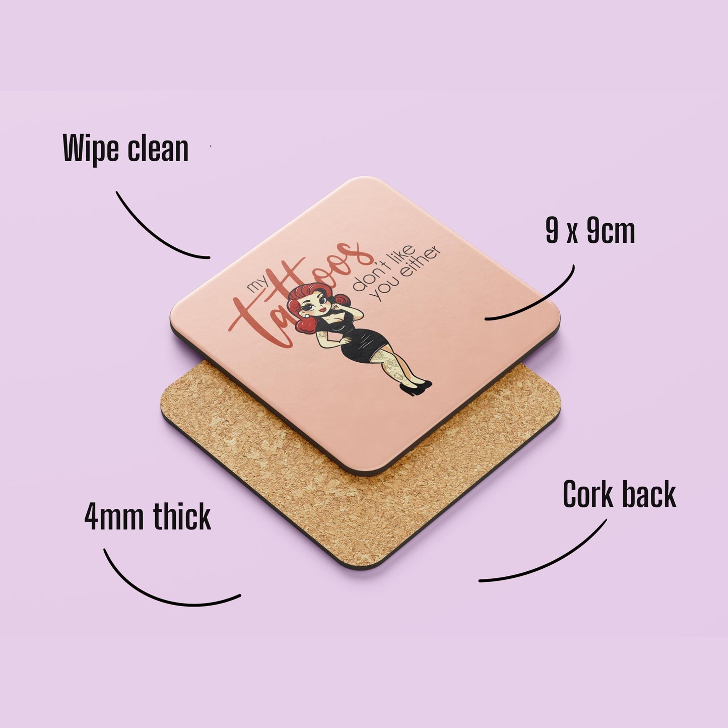 My Tattoos Don’t Like You Either Pinup Girl Coaster – Bold, Tattooed, and Fabulous!