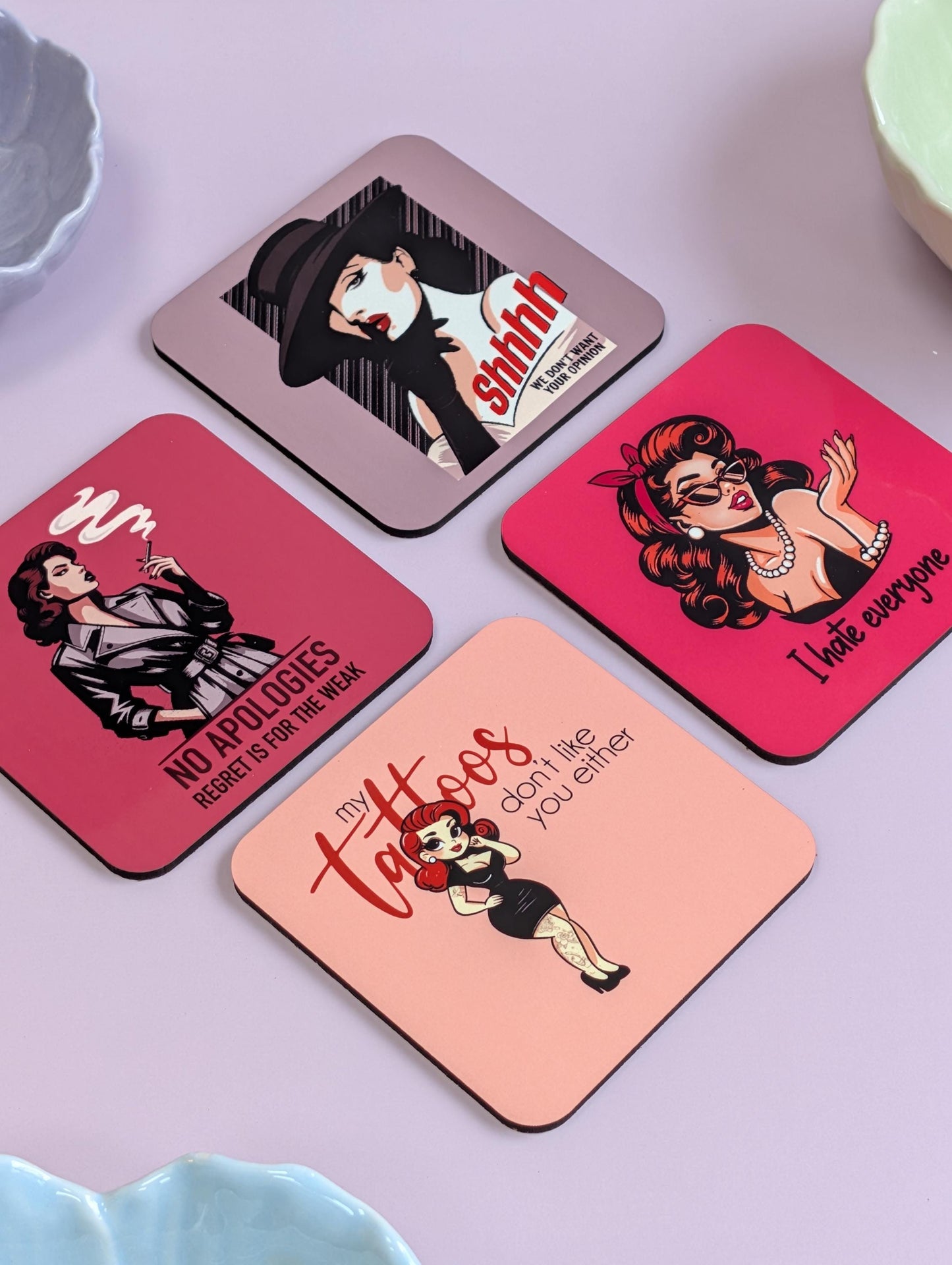 Bad to the Bone Rockabilly Pinup Girl Coaster – Retro and Rebellious Homeware