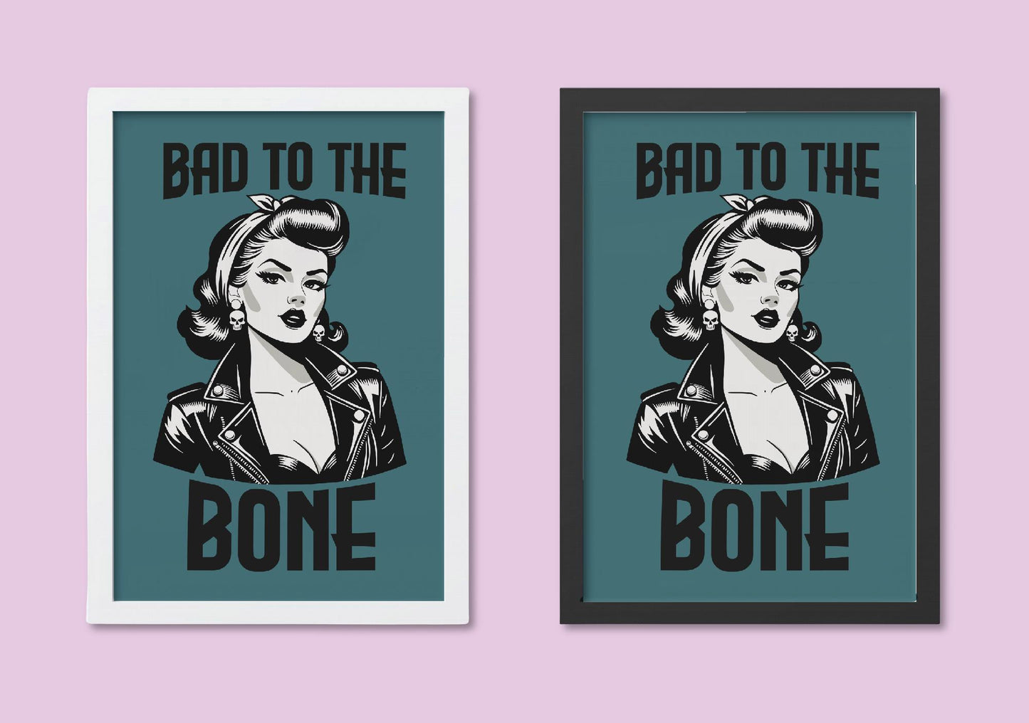 Rockabilly Pinup A4 Teal Art Print “Bad to the bone” – Vintage Style Feminist Attitude Wall Art