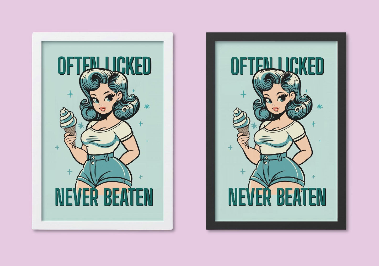 Retro Pinup A4 Art Print “often licked never beaten” – Ice Cream Pinup Wall Art