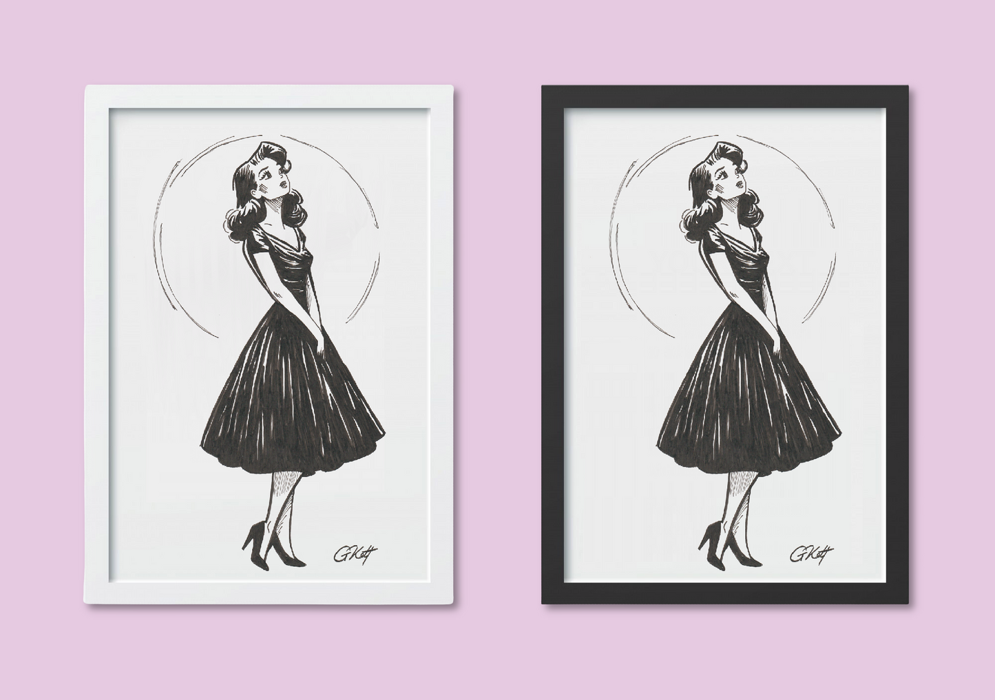 The Quiet Part of Love – A4 Vintage-Inspired Pen and Ink Art Print | Longing Woman Gazing at the Moon