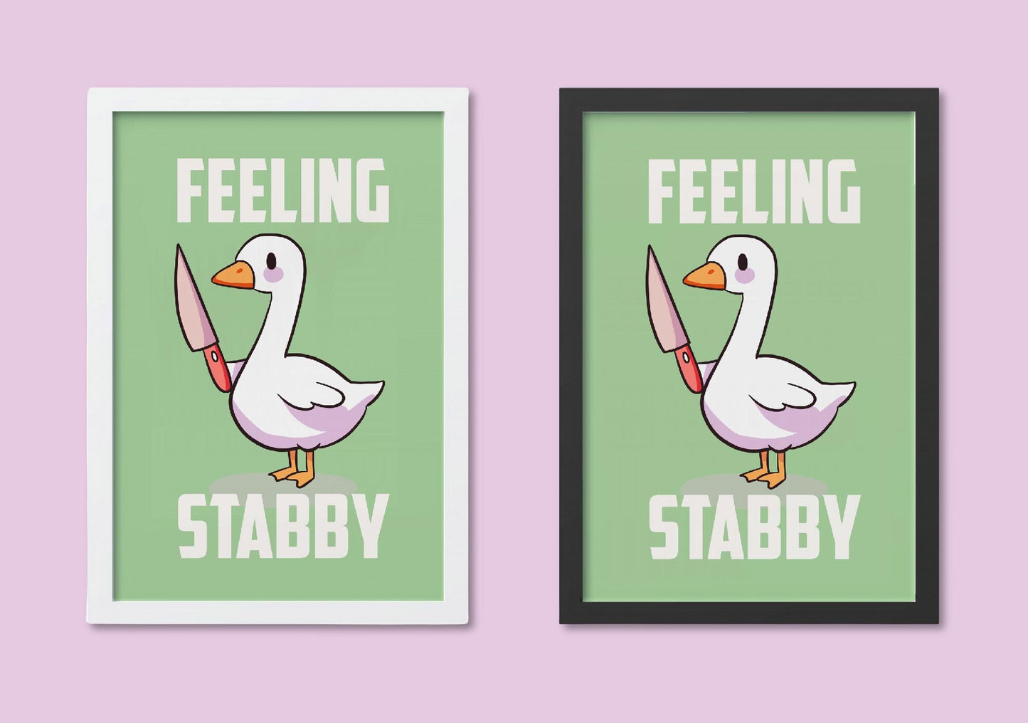 Kawaii Goose Illustration A4 Art Print “feeling stabby” – Stabby Goose Wall Art