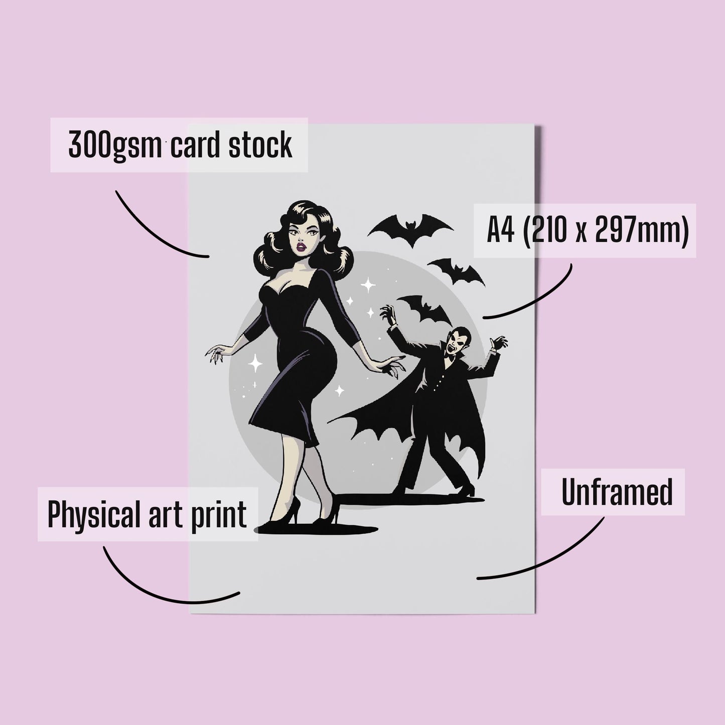 B-Movie Pinup A4 Art Print “Vampire Stalker” – Alt Vintage Pinup Wall Art