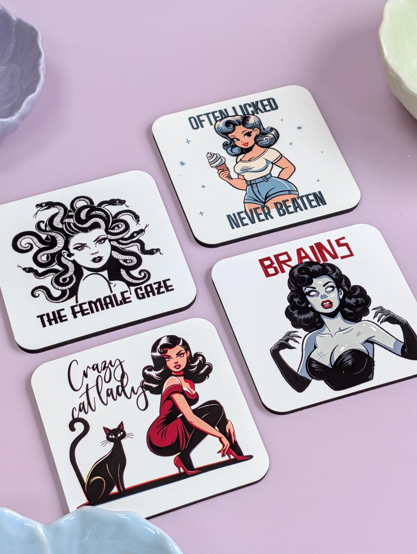 Zombie Pinup BRAINS Coaster – Retro Horror Meets Quirky Pinup Style