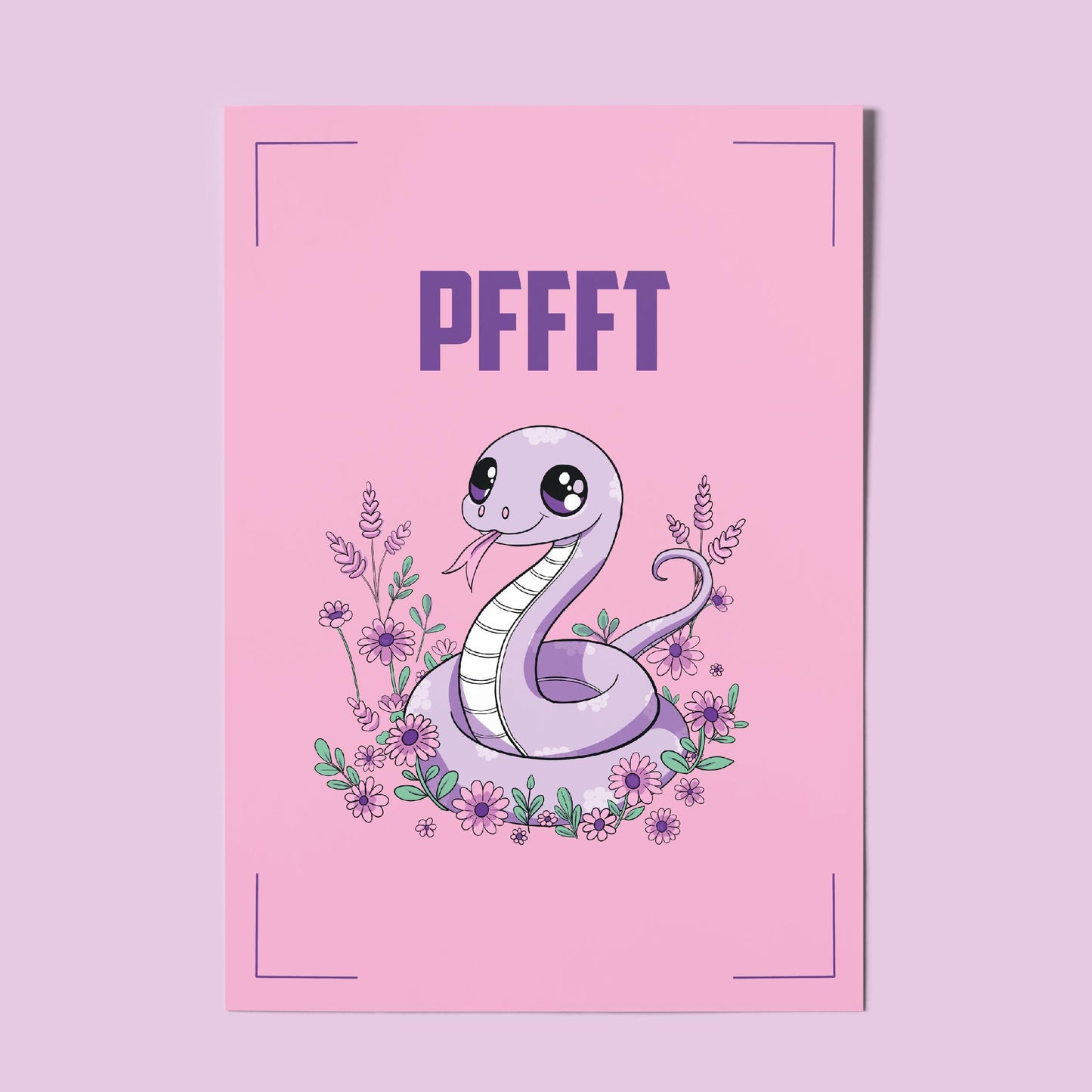 Kawaii Cute Snake Illustration A4 Art Print “Pfft” – Alt Style Pastel Goth Snake Wall Art
