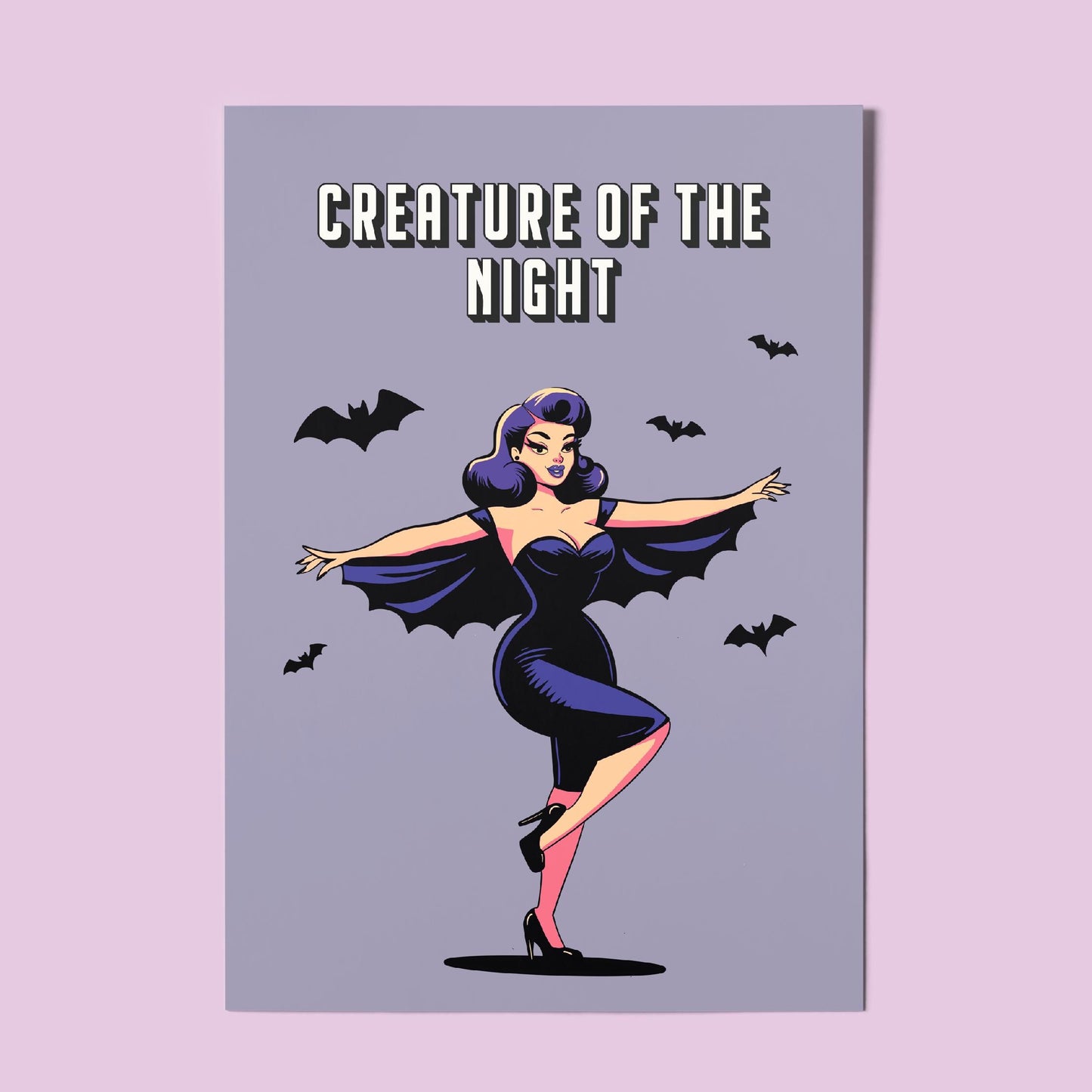 Gothic Pinup A4 Art Print “Creature of the night” – Alt Vintage Pinup Wall Art