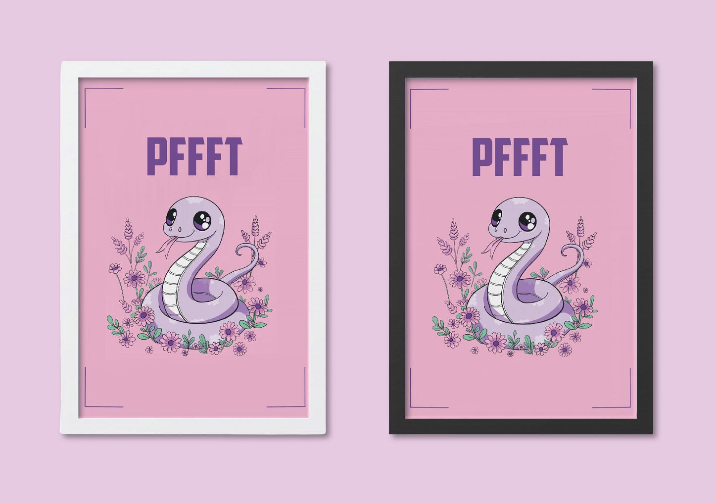Kawaii Cute Snake Illustration A4 Art Print “Pfft” – Alt Style Pastel Goth Snake Wall Art