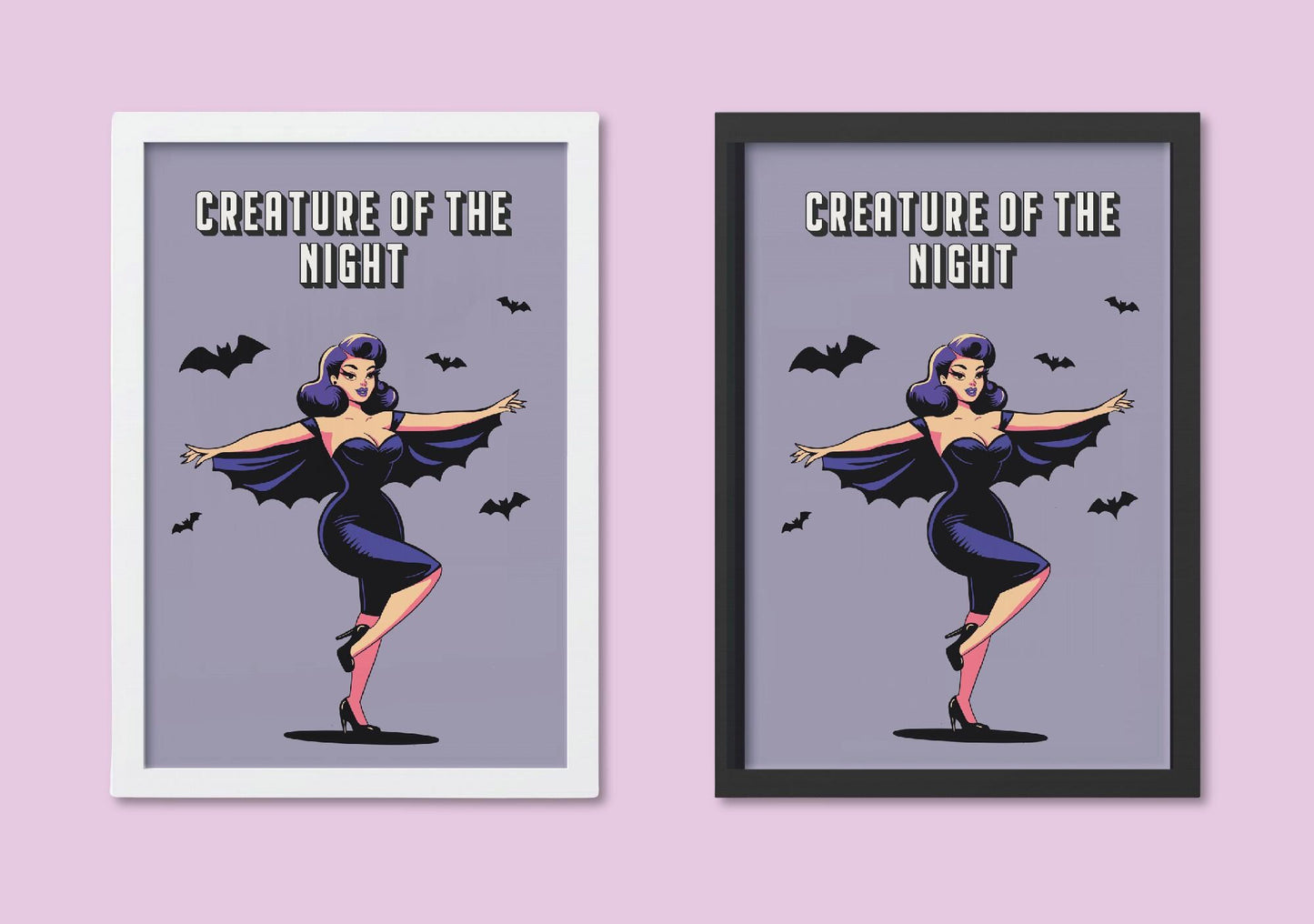 Gothic Pinup A4 Art Print “Creature of the night” – Alt Vintage Pinup Wall Art