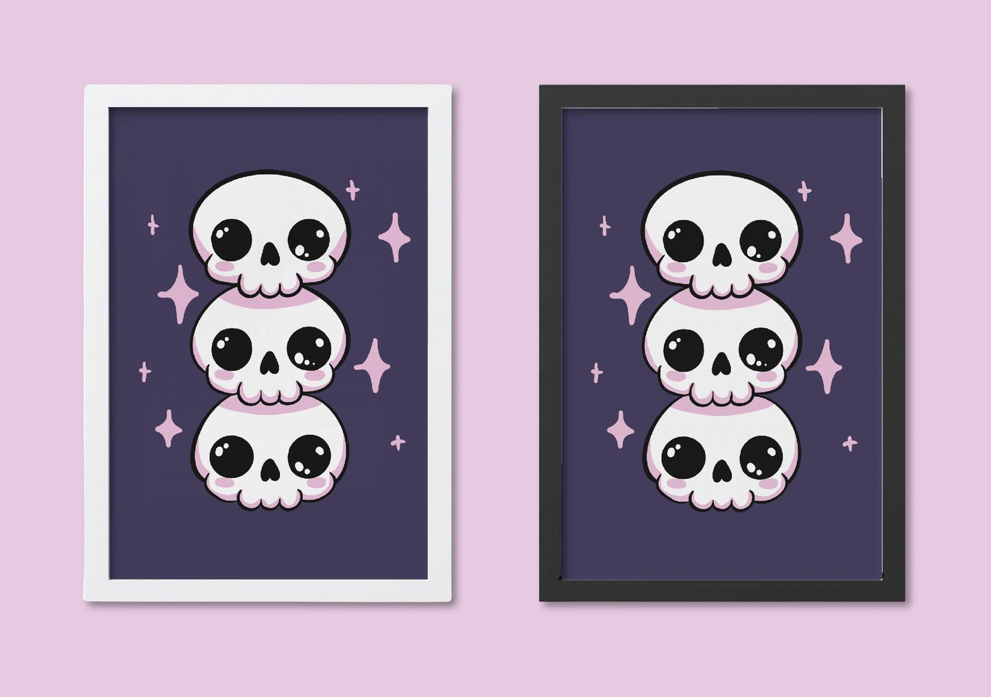 Kawaii Skull A4 Art Print - Pastel Goth – Spooky Cute Wall Art