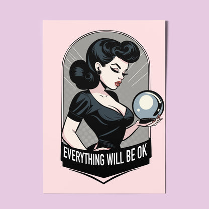 Fortune teller Pinup A4 Art Print “Everything will be OK” – Alt Vintage Pinup Wall Art