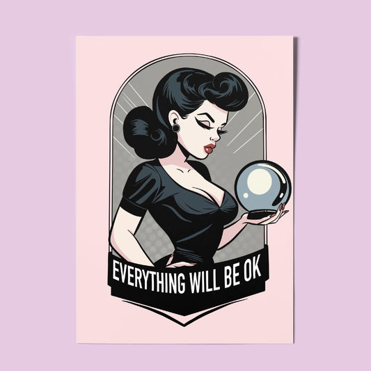 Fortune teller Pinup A4 Art Print “Everything will be OK” – Alt Vintage Pinup Wall Art