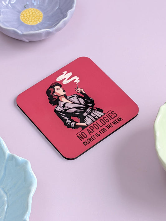 No Apologies, Regret is for the Weak - Femme Fatale Pinup Girl Coaster – Bold and Unapologetically Chic