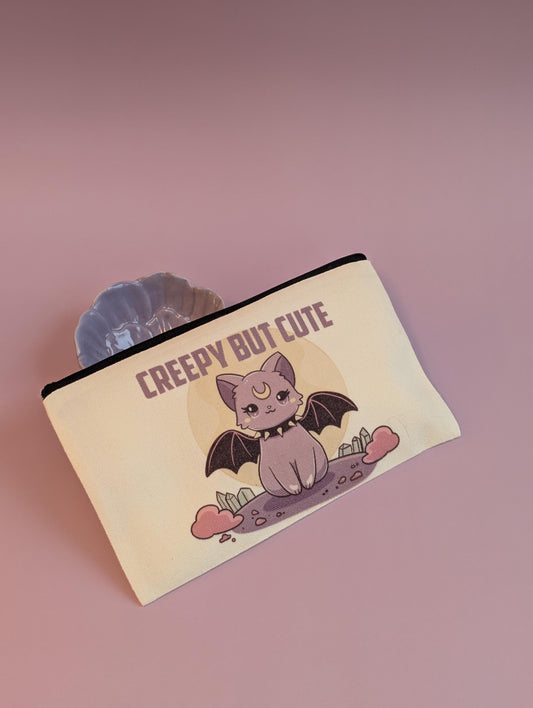 Creepy But Cute Purple Cat zip pouch – Spooky and Stylish Pastel Goth Cosmetic Bag - Pencil case or makeup bag