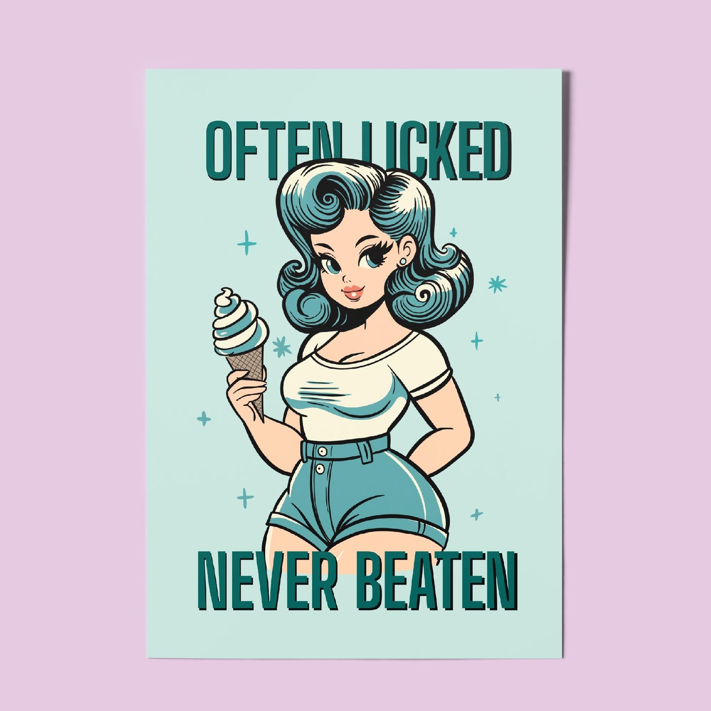 Retro Pinup A4 Art Print “often licked never beaten” – Ice Cream Pinup Wall Art