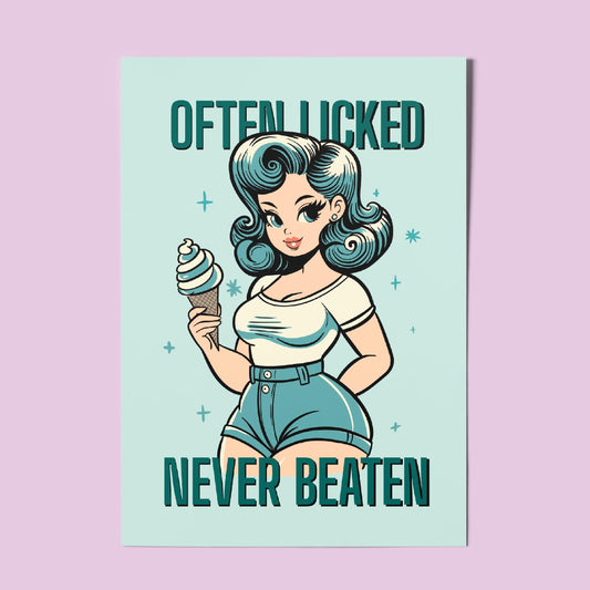 Retro Pinup A4 Art Print “often licked never beaten” – Ice Cream Pinup Wall Art