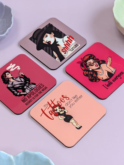 Bad to the Bone Rockabilly Pinup Girl Coaster – Retro and Rebellious Homeware