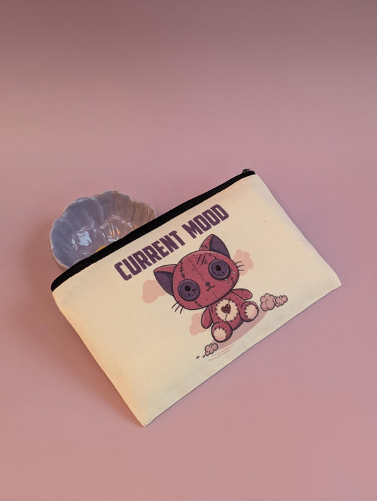 Current Mood Crying Tattered Cat Teddy Zip Pouch – Quirky, Relatable Pencil Case or Makeup Bag