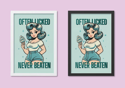 Retro Pinup A4 Art Print “often licked never beaten” – Ice Cream Pinup Wall Art