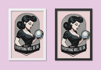 Fortune teller Pinup A4 Art Print “Everything will be OK” – Alt Vintage Pinup Wall Art