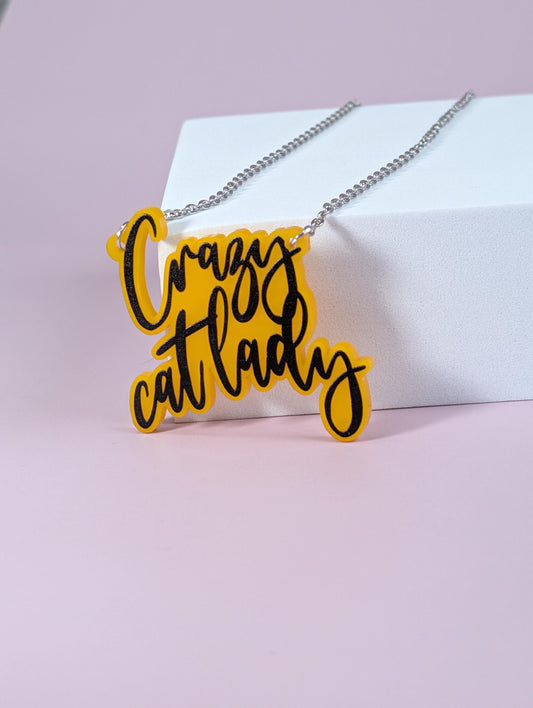 Crazy Cat Lady necklace - Laser cut acrylic necklace - Purr-fectly Quirky Statement Jewellery