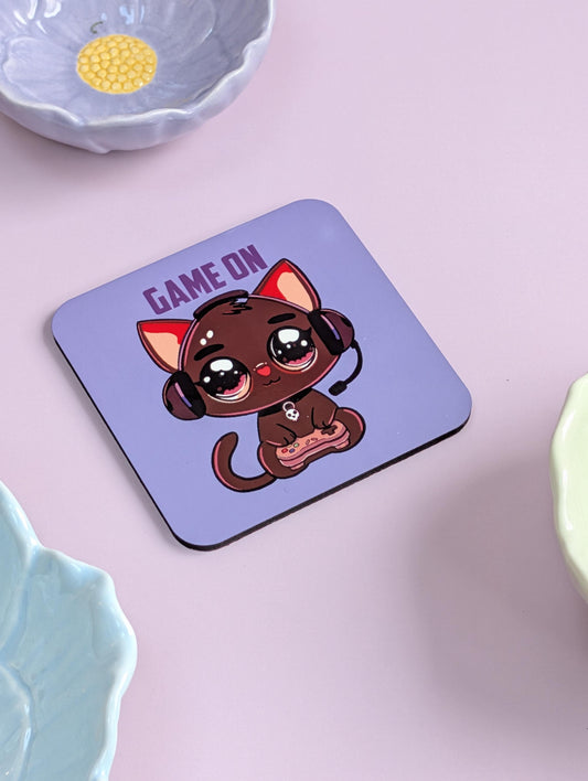 Game On Chibi Black Cat Gamer Coaster – The Purr-fect Gaming Accessory