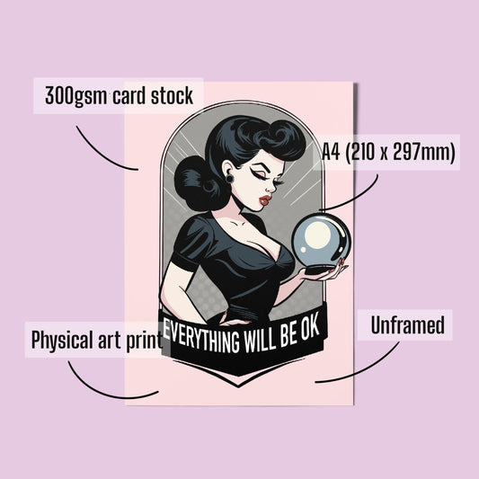 Fortune teller Pinup A4 Art Print “Everything will be OK” – Alt Vintage Pinup Wall Art