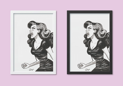 "Female Rage" – A4 Hand Drawn Pen and Ink Art Print | Bold Illustration of Feminine Fury and Power