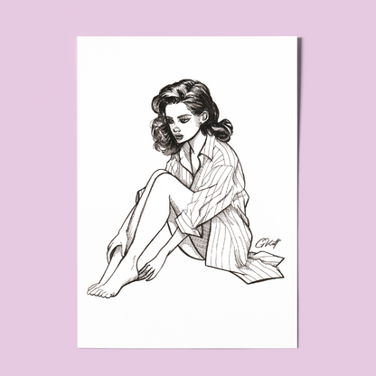 Pause - A4 Pen and Ink Art Print | Emotive Illustration of Overwhelm and Stillness | Hand Drawn Pen and Ink Illustration