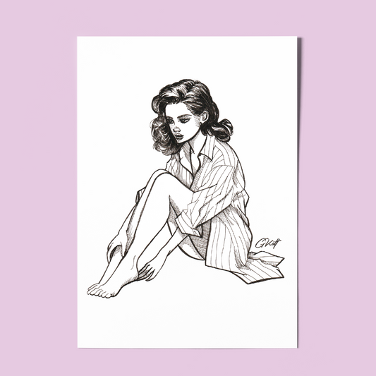 Pause - A4 Pen and Ink Art Print | Emotive Illustration of Overwhelm and Stillness | Hand Drawn Pen and Ink Illustration