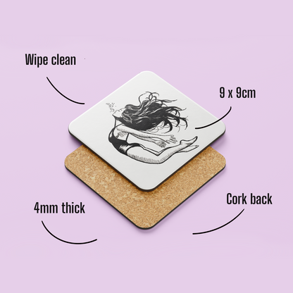 Whimsical Underwater Girl Coaster – Hand Drawn Surreal Illustration with Bubbles
