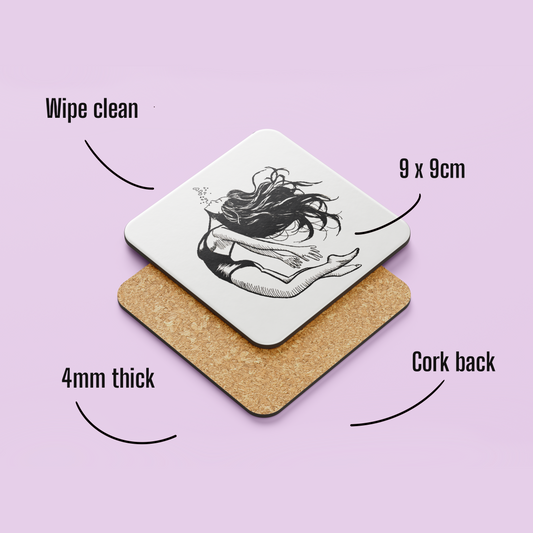 Whimsical Underwater Girl Coaster – Hand Drawn Surreal Illustration with Bubbles