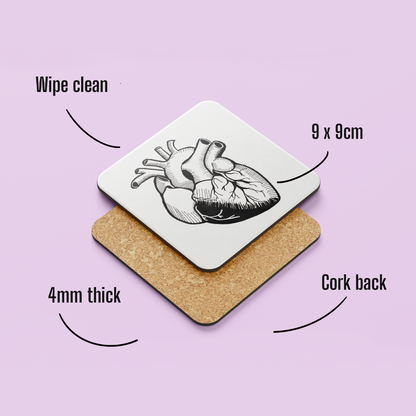 Anatomical Heart Art Coaster – Hand Drawn Whimsical Heart Illustration for Romantic Souls