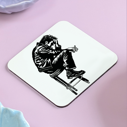 “The Weight of It” Coaster – Hand Drawn Illustration of a Man in Quiet Despair