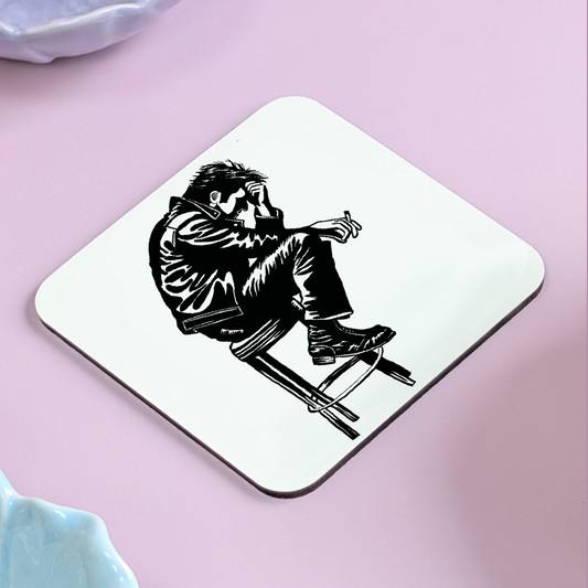 “The Weight of It” Coaster – Hand Drawn Illustration of a Man in Quiet Despair