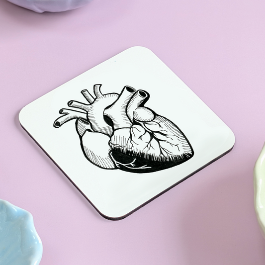 Anatomical Heart Art Coaster – Hand Drawn Whimsical Heart Illustration for Romantic Souls