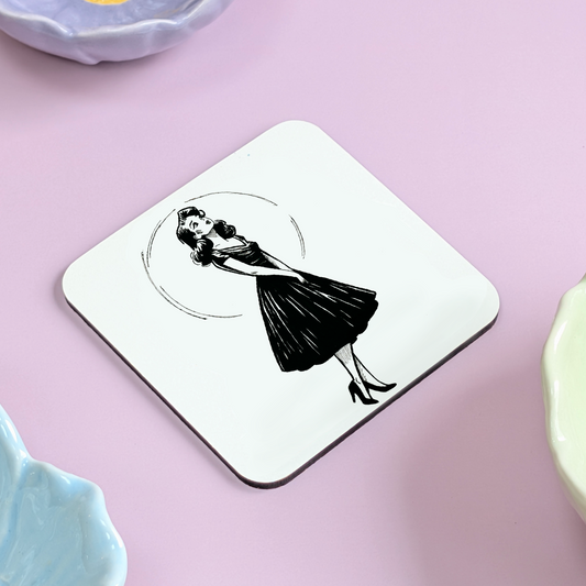 “The Quiet Part of Love” Coaster – Hand Drawn Illustration of a Girl Gazing at the Moon