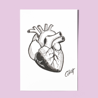 Anatomical Heart A4 Art Print – Hand Drawn Pen and Ink Illustration with Whimsical, Emotive Detail