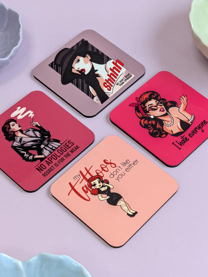 No Apologies, Regret is for the Weak - Femme Fatale Pinup Girl Coaster – Bold and Unapologetically Chic