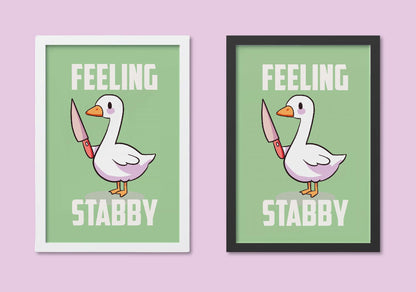 Kawaii Goose Illustration A4 Art Print “feeling stabby” – Stabby Goose Wall Art