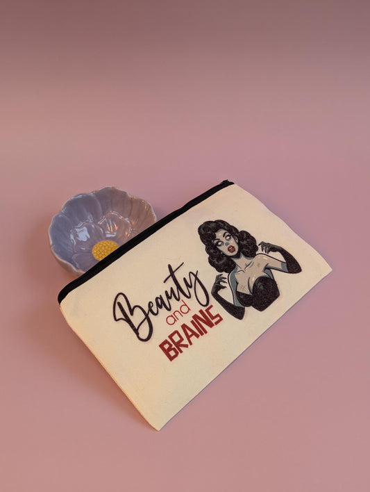 Beauty and Brains Zombie Pinup Girl Zip Pouch – Stylish, Spooky Pencil case or makeup bag