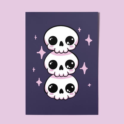 Kawaii Skull A4 Art Print - Pastel Goth – Spooky Cute Wall Art