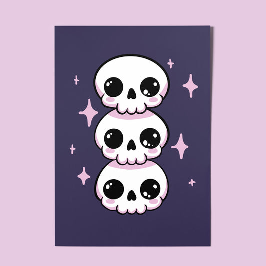 Kawaii Skull A4 Art Print - Pastel Goth – Spooky Cute Wall Art