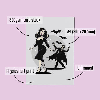 B-Movie Pinup A4 Art Print “Vampire Stalker” – Alt Vintage Pinup Wall Art