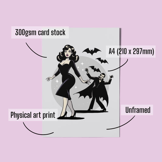 B-Movie Pinup A4 Art Print “Vampire Stalker” – Alt Vintage Pinup Wall Art