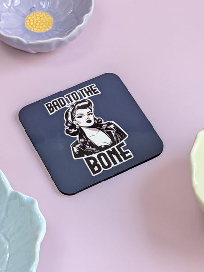 Bad to the Bone Rockabilly Pinup Girl Coaster – Retro and Rebellious Homeware