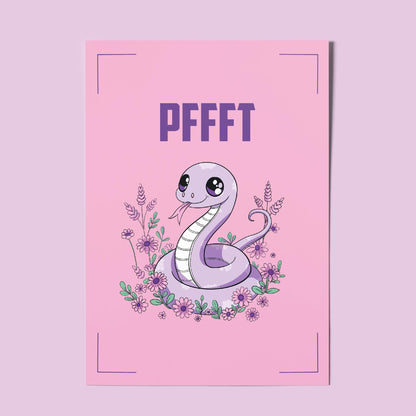 Kawaii Cute Snake Illustration A4 Art Print “Pfft” – Alt Style Pastel Goth Snake Wall Art