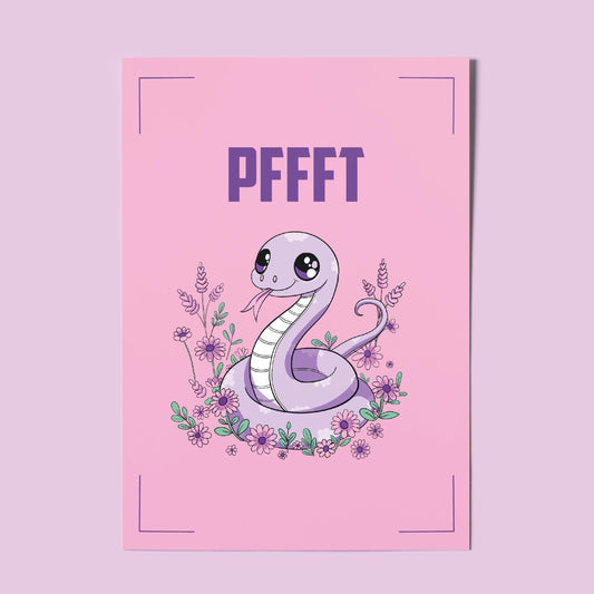 Kawaii Cute Snake Illustration A4 Art Print “Pfft” – Alt Style Pastel Goth Snake Wall Art